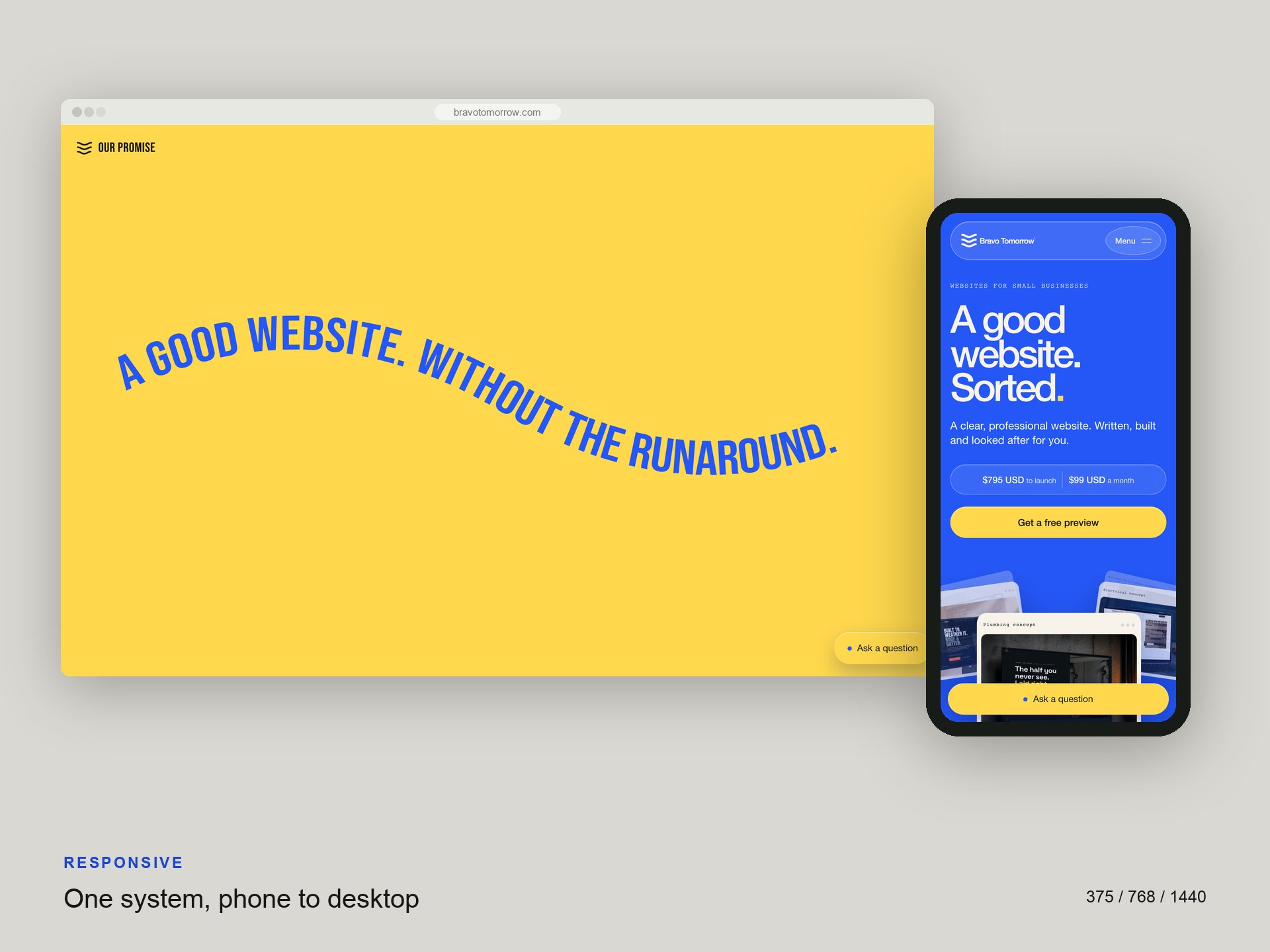 Bravo Tomorrow homepage on desktop and on a phone