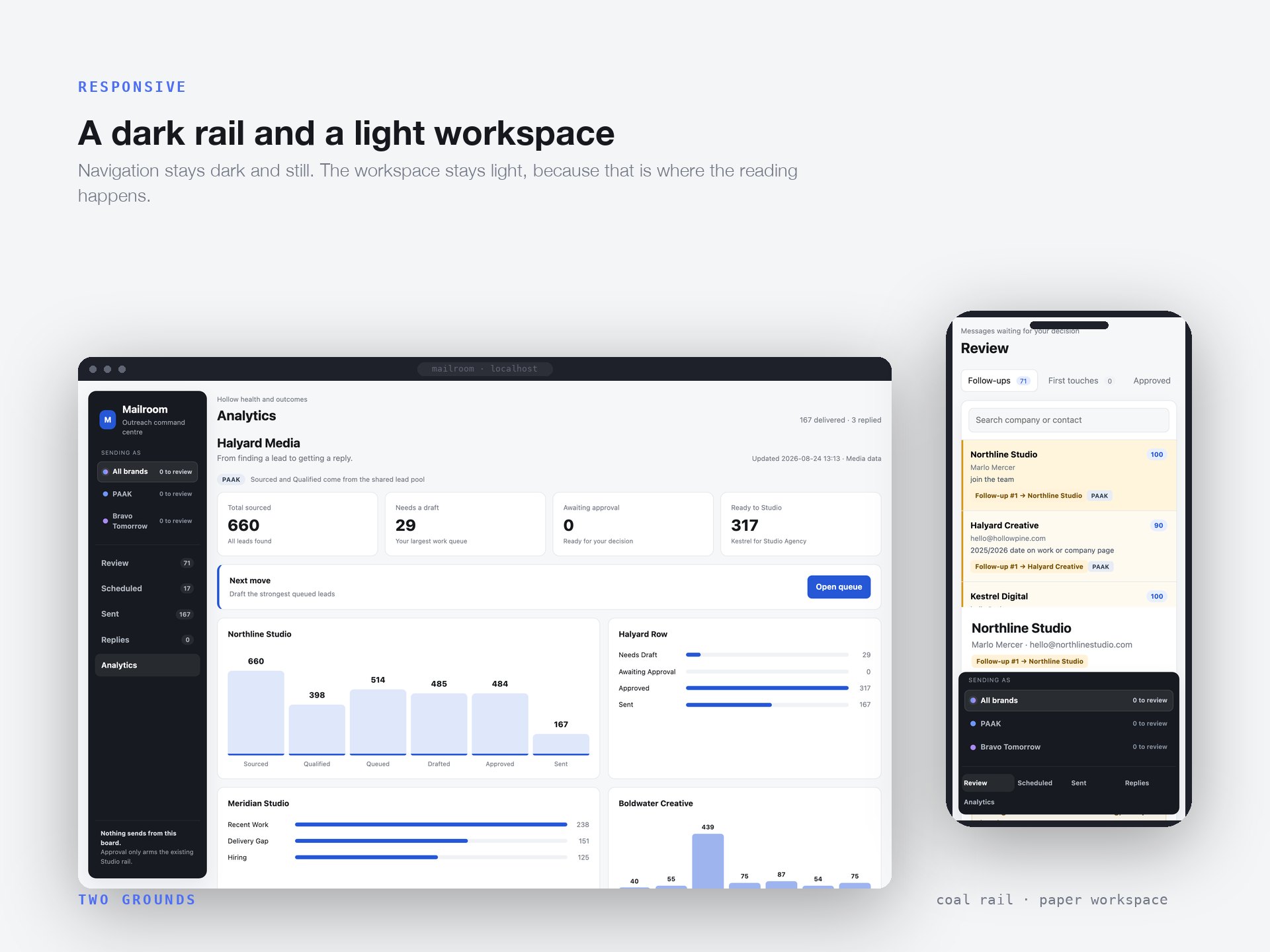 Mailroom on desktop and on a phone