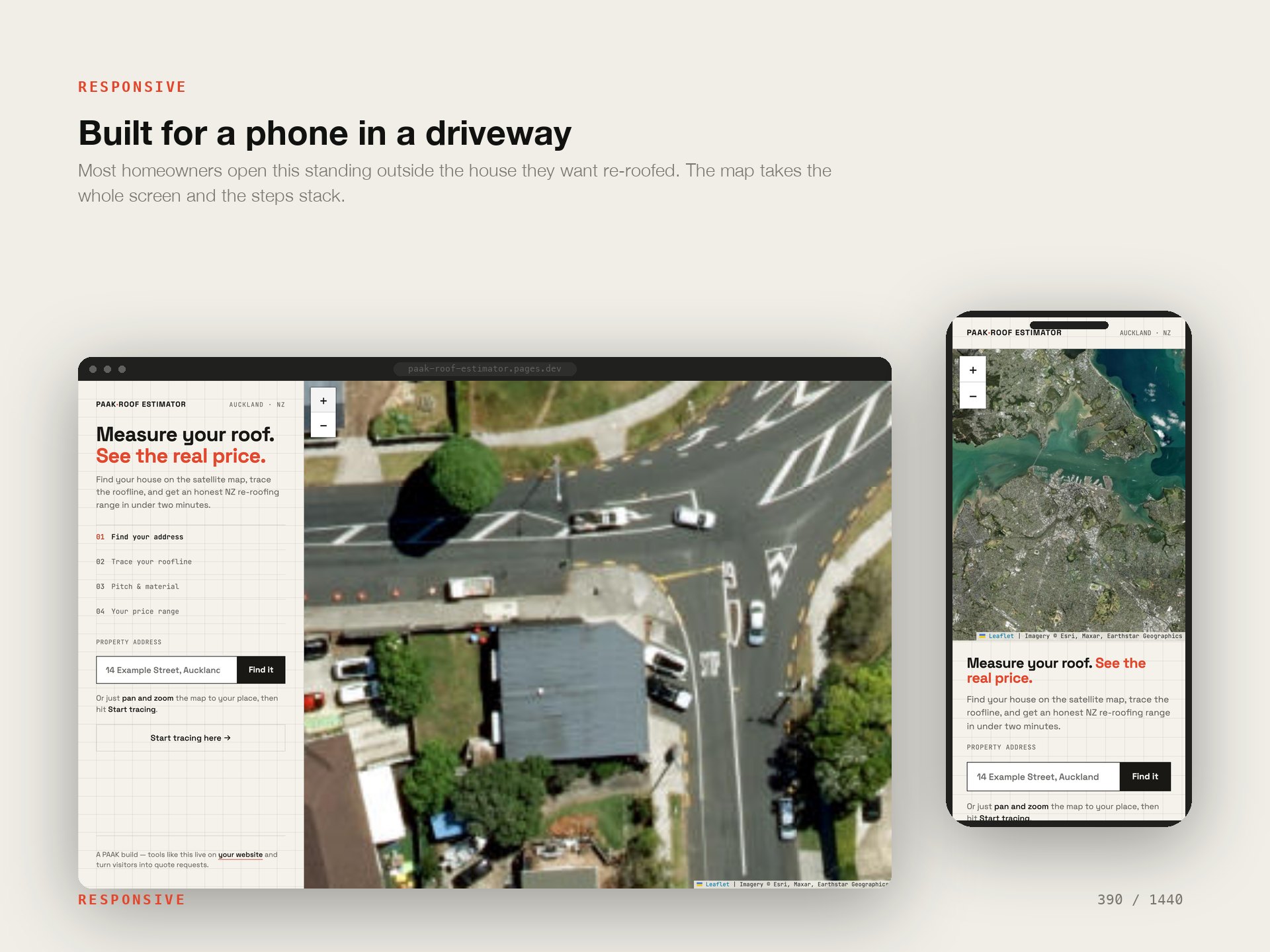 Roof Estimator on desktop and on a phone